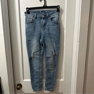 Blue Savvy Skinny Jeans with‎ Distressed Knees